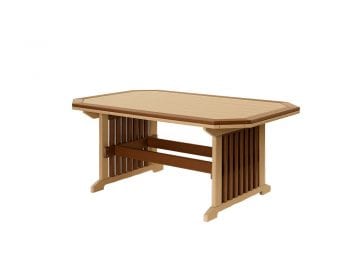 Tan Mission table with a brown boarder and accents.