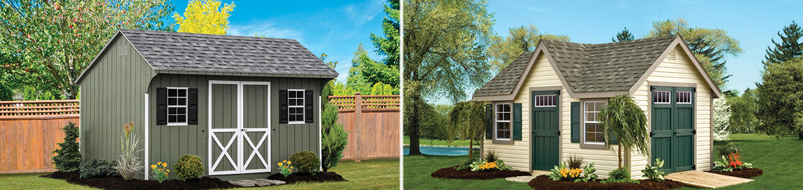 Painted Quaker Shed and Vinyl Deluxe Classic Shed.