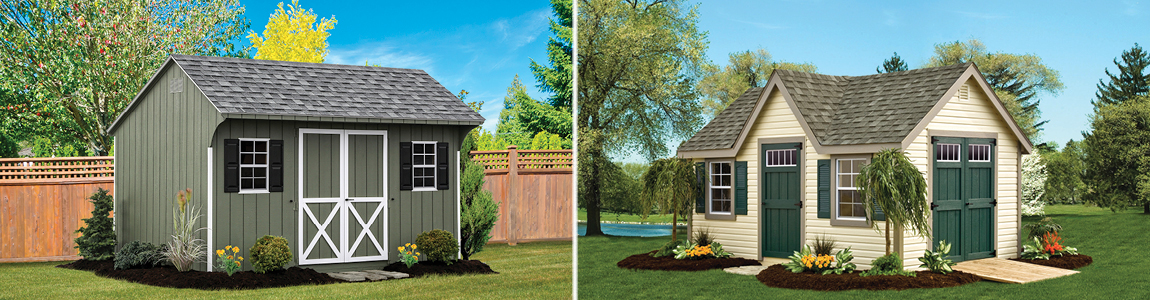 Painted Quaker Shed and Vinyl Deluxe Classic Shed.