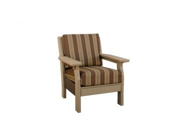 Tan Van Buren outdoor chair with tan and brown striped cushions.