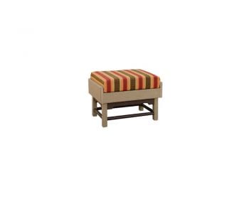 Tan Van Buren ottoman with red, green, and beige striped cushion.