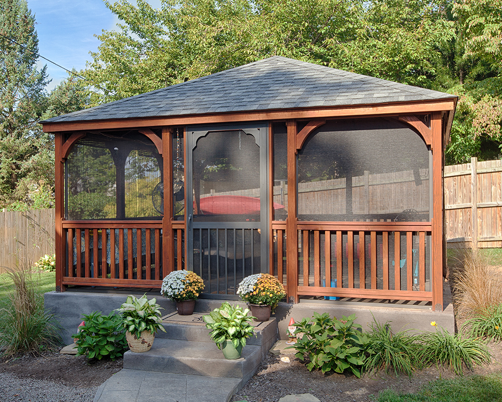 16x16 Rect - Dutch Style - Wood Gazebo - No Top Spindles - Screens. 