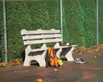 6' Park Bench with natural concrete legs and light grey poly slats.