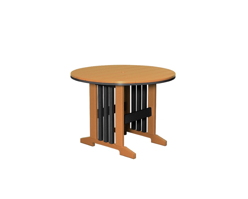 Brown and black round Keystone dining table.