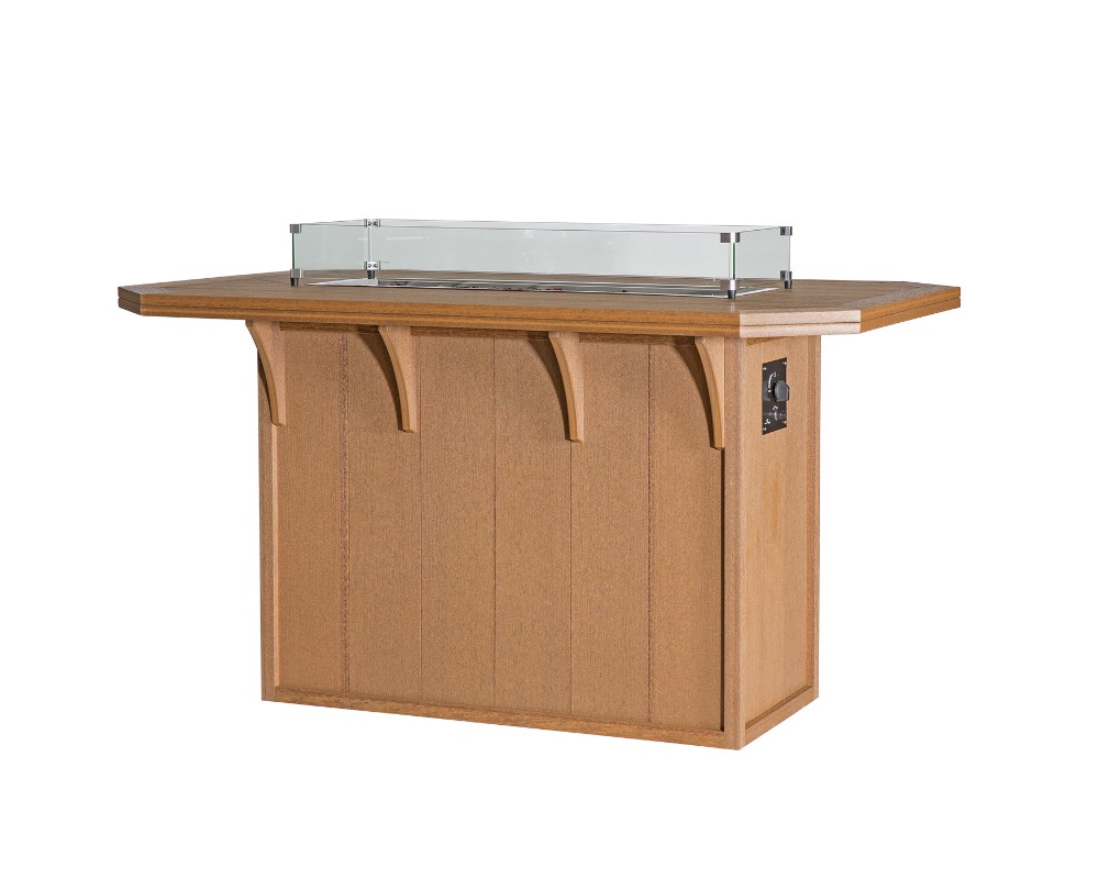 Brown SummerSide bar height fire table with glass guard.