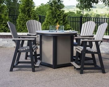 Gray and black Donoma outdoor fire table.