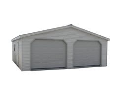 Gray vinyl double wide garage.