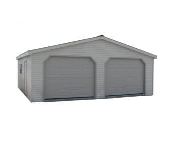 Gray vinyl double wide garage.