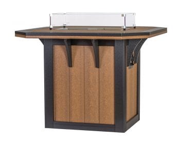 Brown SummerSide 4'x4' counter height fire table with black accents.