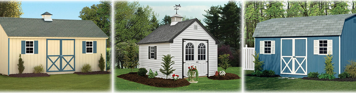 Painted Cape Cod Shed, Vinyl Classic Shed, Painted Dutch Barn Shed.