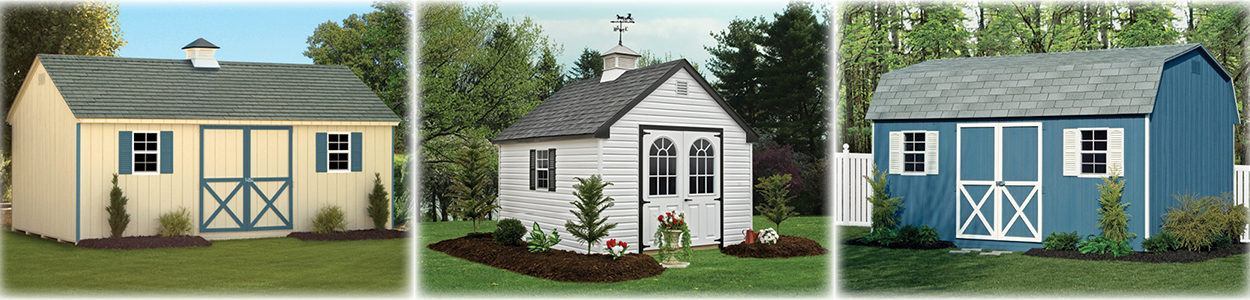 Painted Cape Cod Shed, Vinyl Classic Shed, Painted Dutch Barn Shed.