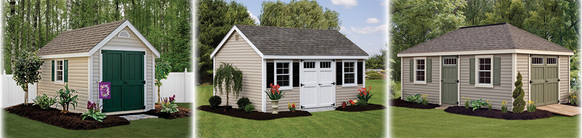 Deluxe Vinyl Classic Shed, Deluxe Vinyl Cape Cod Shed, Deluxe Vinyl Provincial Shed.