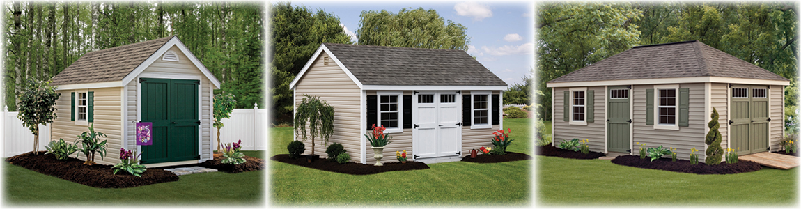 Deluxe Vinyl Classic Shed, Deluxe Vinyl Cape Cod Shed, Deluxe Vinyl Provincial Shed.