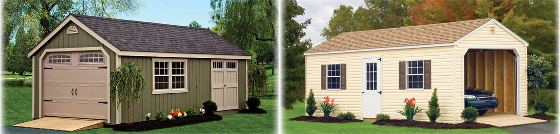 Deluxe Painted Cape Cod Garage, Standard Vinyl A-Frame Garage.