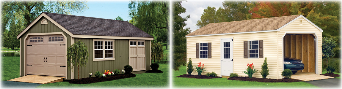 Deluxe Painted Cape Cod Garage, Standard Vinyl A-Frame Garage.