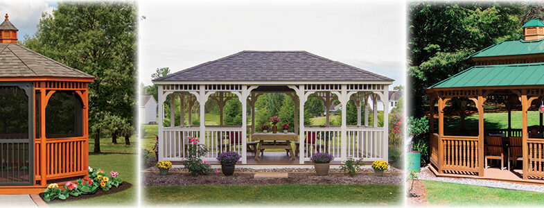 Octagon Wooden Gazebo, Rectangular Vinyl Gazebo, Oval Wooden Gazebo.
