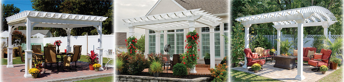 Traditional Vinyl Pergola, Artisan Vinyl Pergola, Arcadian Vinyl Pergola.