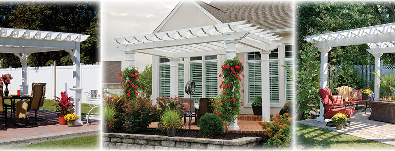 Traditional Vinyl Pergola, Artisan Vinyl Pergola, Arcadian Vinyl Pergola.