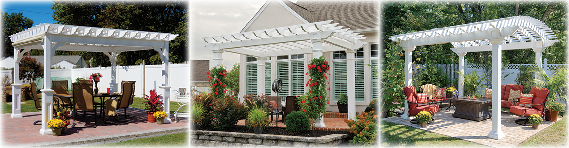 Traditional Vinyl Pergola, Artisan Vinyl Pergola, Arcadian Vinyl Pergola.