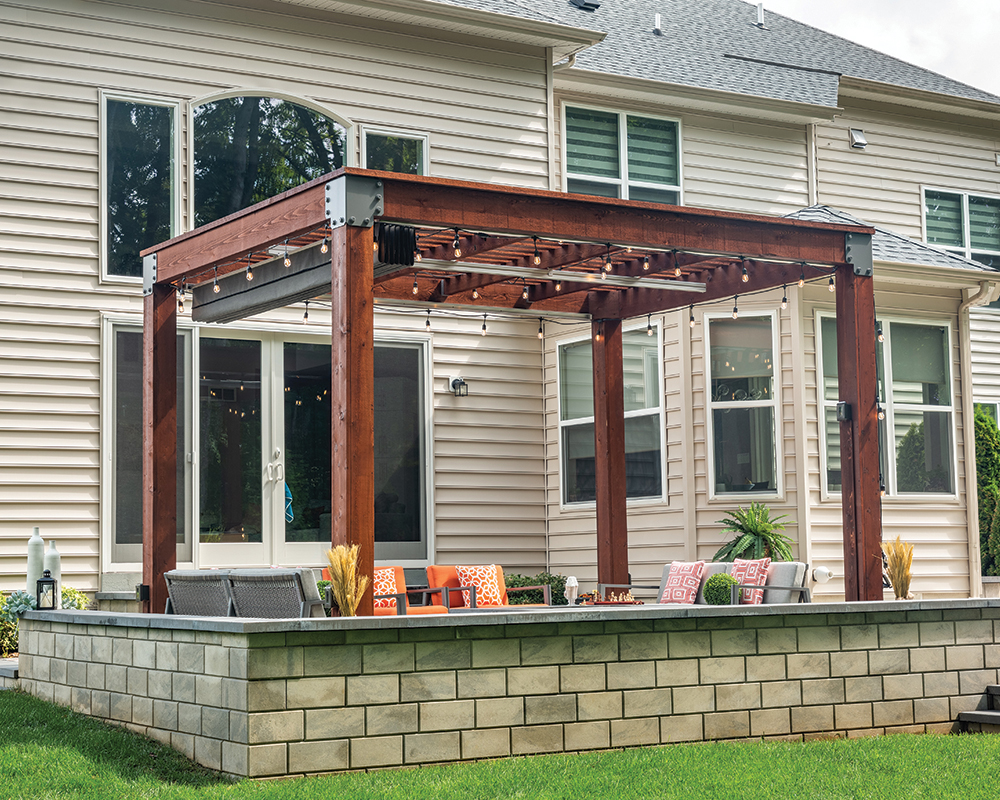 Wooden Vista Pergola in Canyon Brown Stain.