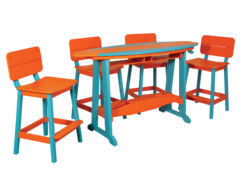 6' Surf-Aira Bar Table Set, Aruba & Orange.
