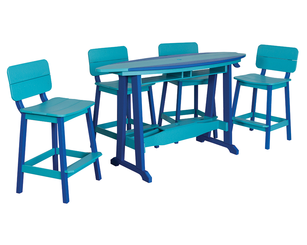 6' Surf-Aira Bar Table Set, Bright Blue & Aruba.
