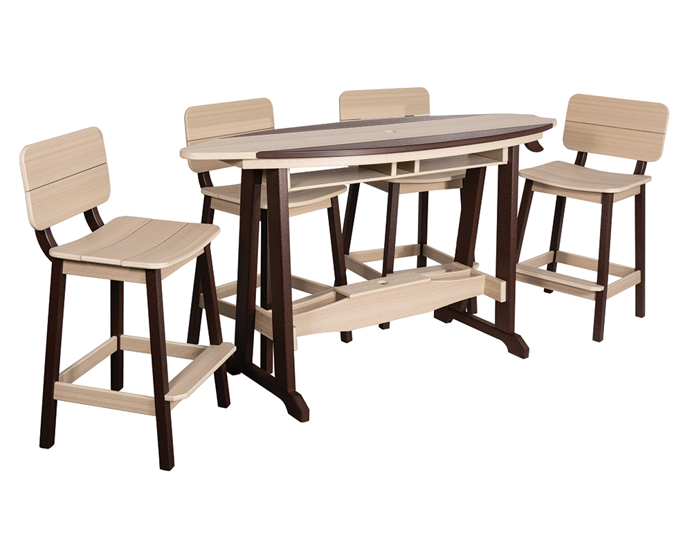 6' Surf-Aira Bar Table Set, Brown & Birchwood.