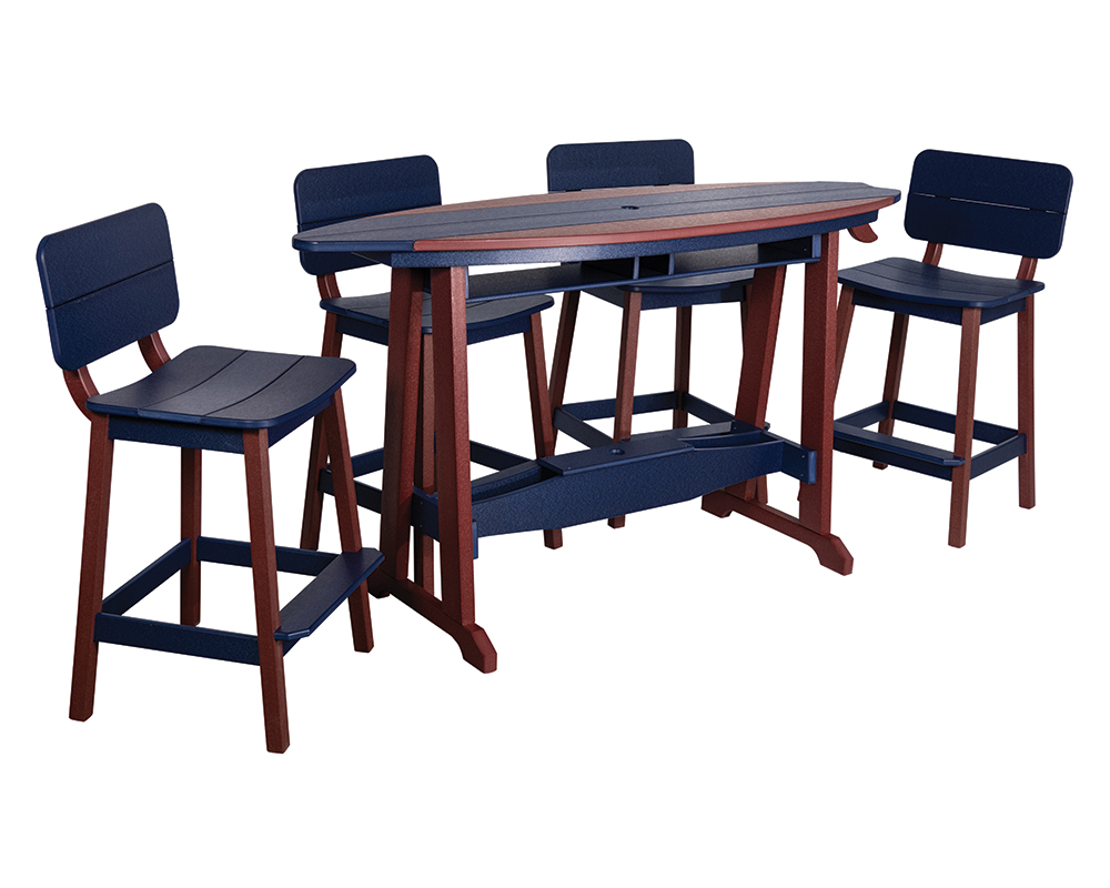 6' Surf-Aira Bar Table Set, Cherrywood & Patriot Blue.