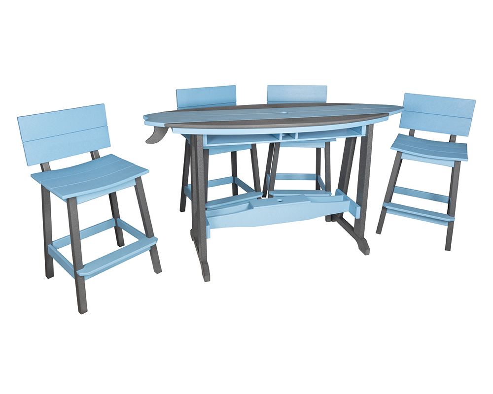 6' Surf-Aira Bar Table Set, Dark Gray & Powder Blue.