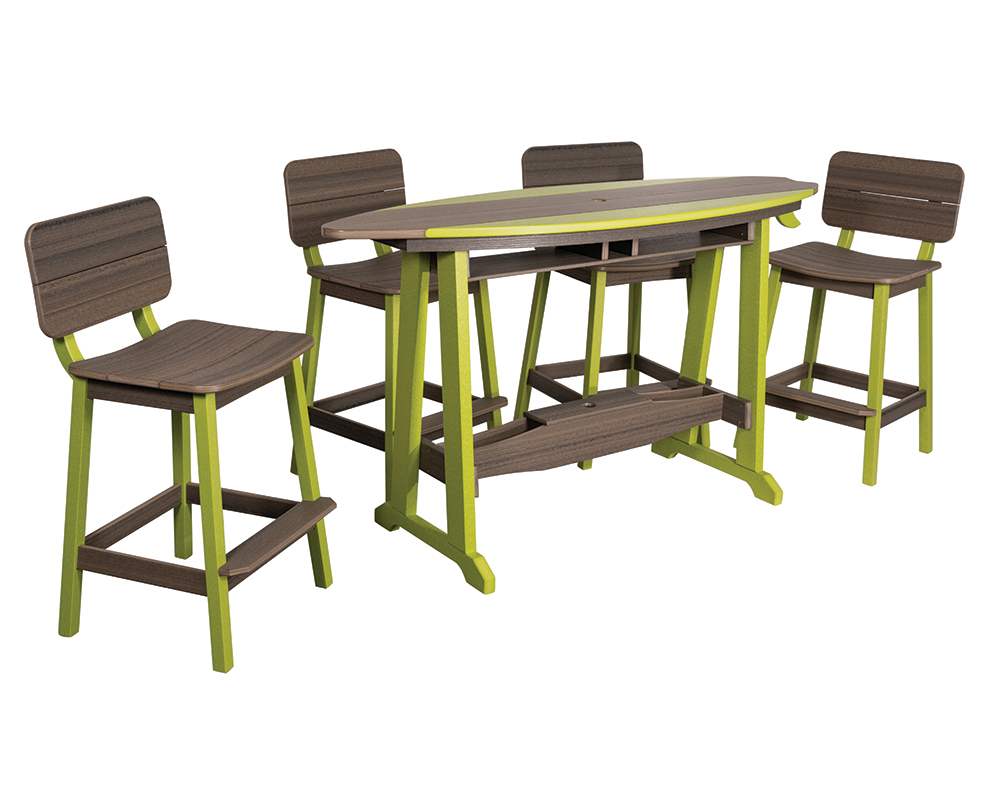 6' Surf-Aira Bar Table Set, Lime Green & Coastal Gray.
