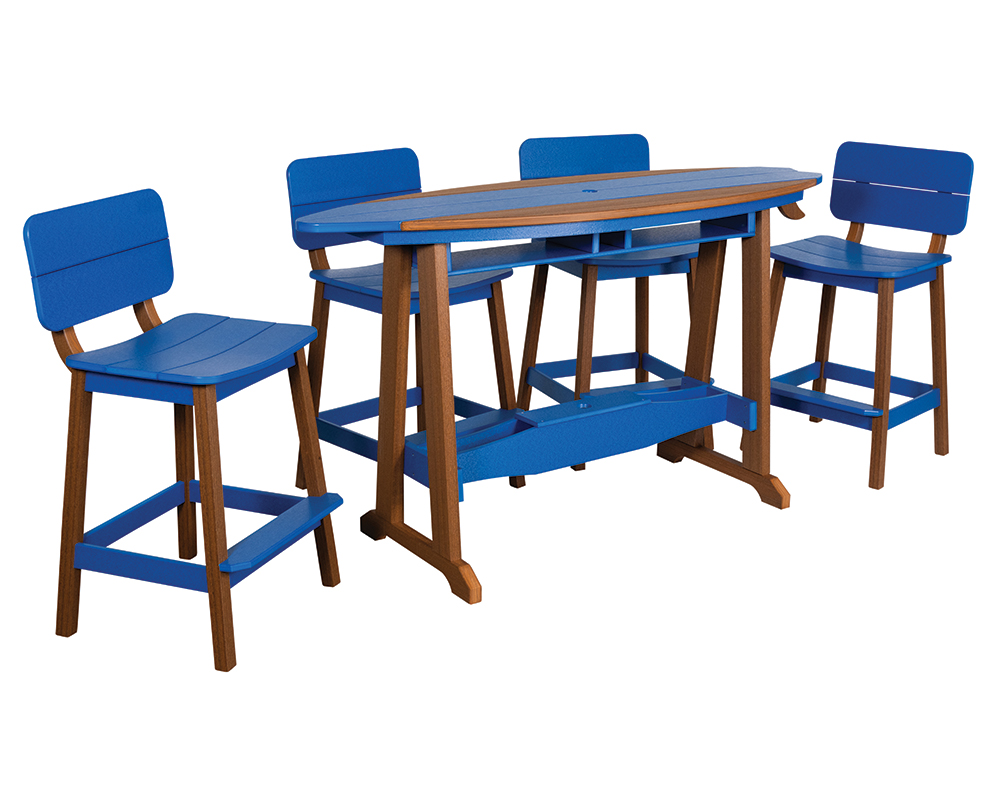 6' Surf-Aira Bar Table Set, Mahogany & Bright Blue.