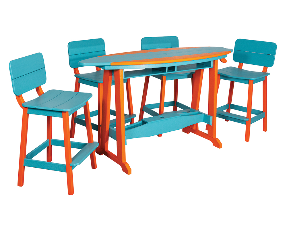 6' Surf-Aira Bar Table Set, Orange & Aruba.