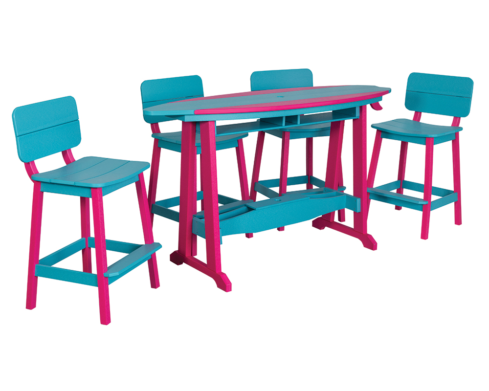 6' Surf-Aira Bar Table Set, Pink & Aruba.