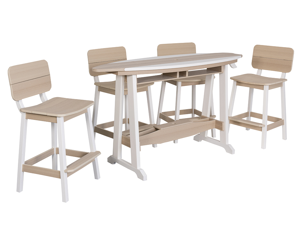 6' Surf-Aira Bar Table Set, White & Birchwood.