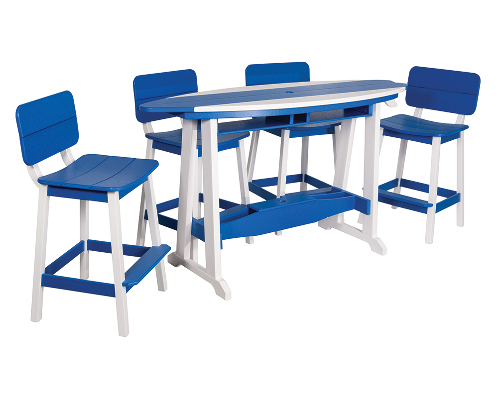 6' Surf-Aira Bar Table Set, White & Bright Blue.