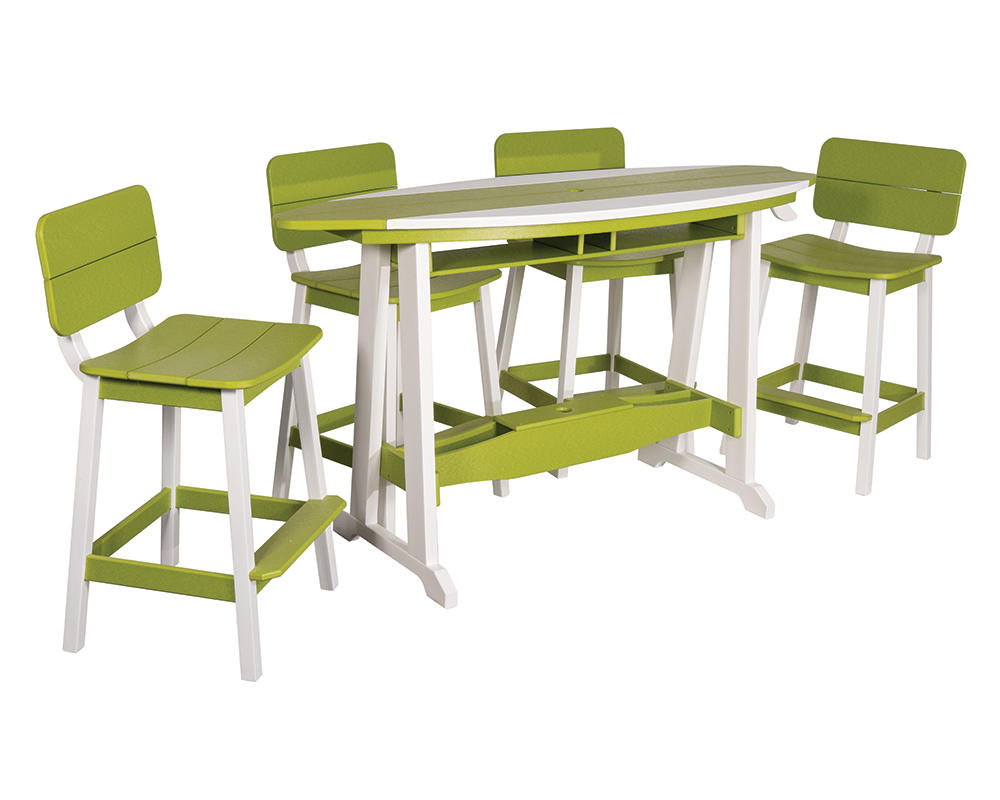 6' Surf-Aira Bar Table Set, White & Lime Green.