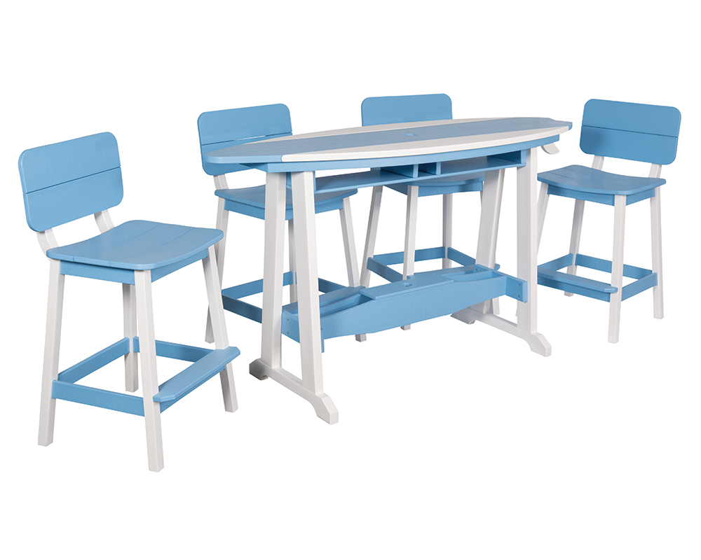 6' Surf-Aira Bar Table Set, White & Powder Blue.