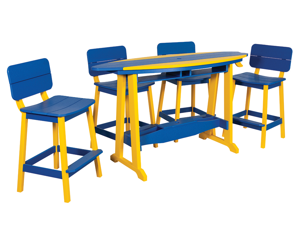 6' Surf-Aira Bar Table Set, Yellow & Bright Blue.