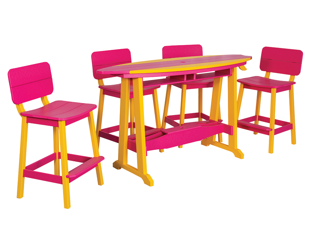 6' Surf-Aira Bar Table Set, Yellow & Pink.