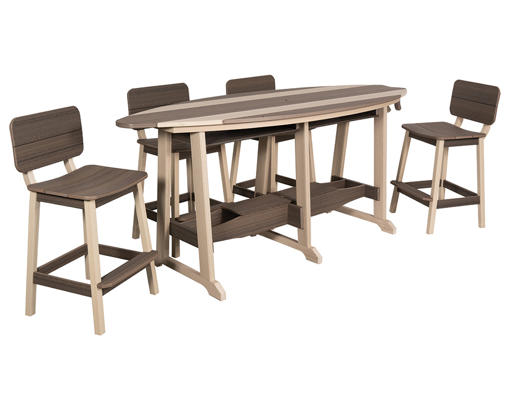 8' Surf-Aira Bar Table Set, Birchwood & Coastal Gray.