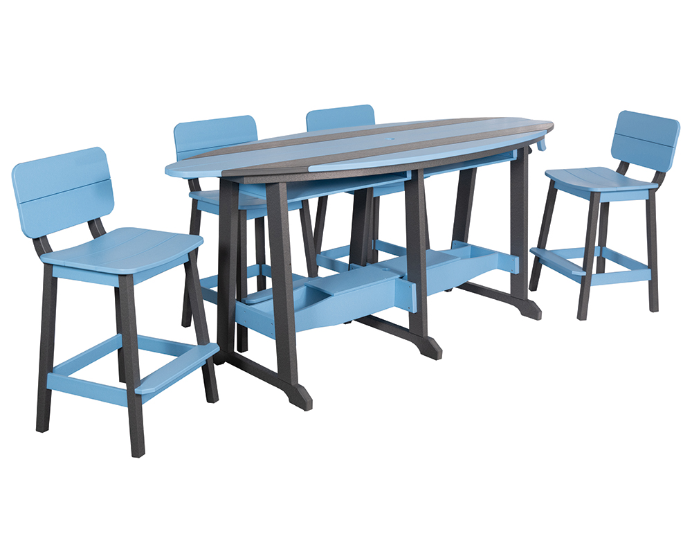 8' Surf-Aira Bar Table Set, Dark Gray & Powder Blue.