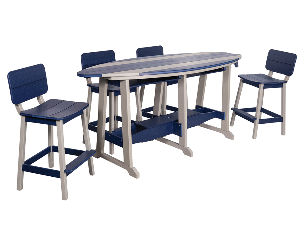 8' Surf-Aira Bar Table Set, Light Gray & Patriot Blue.