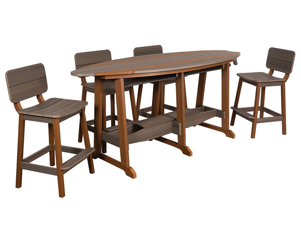 8' Surf-Aira Bar Table Set, Mahogany & Coastal Gray.