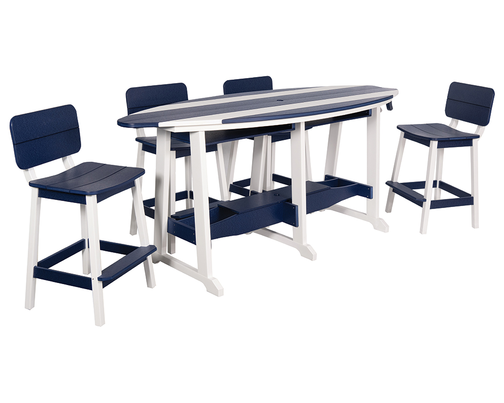 8' Surf-Aira Bar Table Set, White & Patriot Blue.