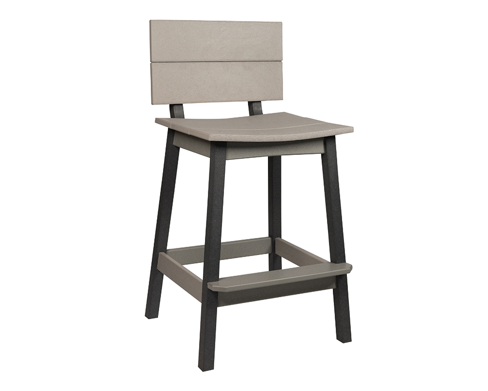 Saddle Bar Stool w_ Back, Dark Gray & Light Gray.