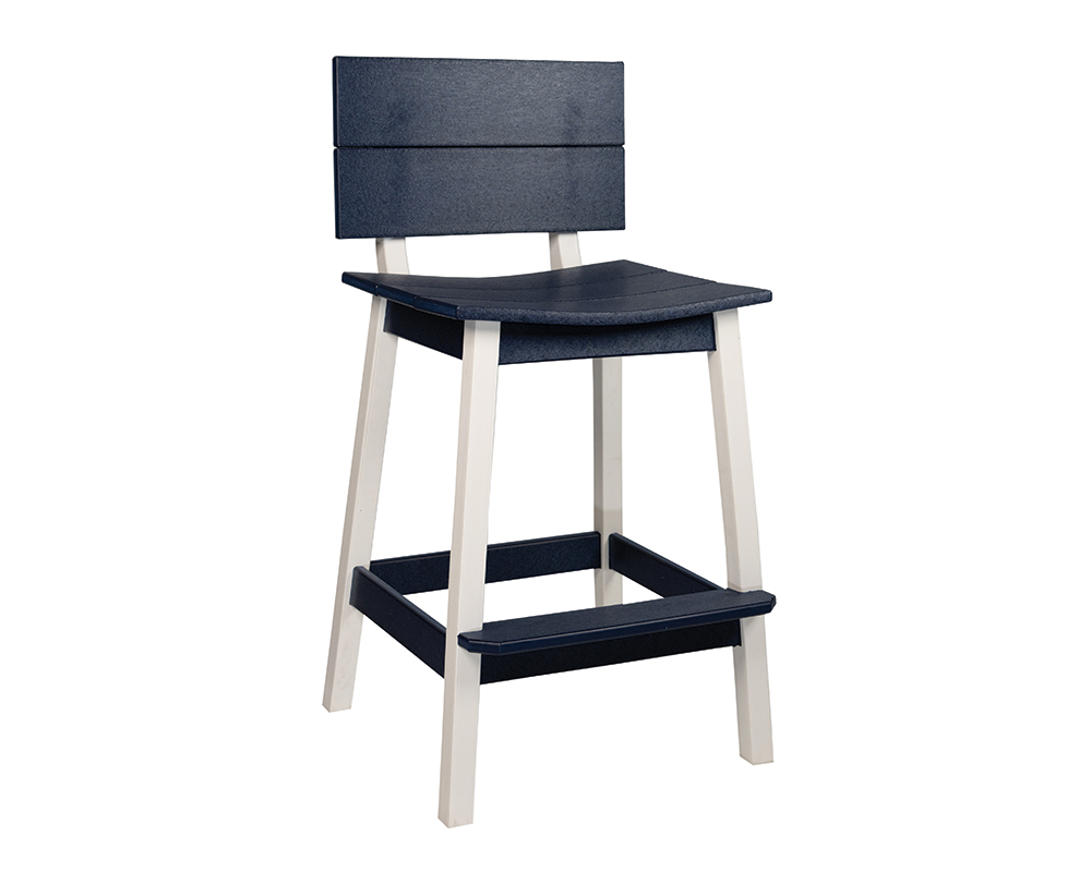 Saddle Bar Stool w_ Back, White & Patriot Blue.