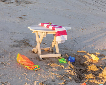 Surfboard folding end table.