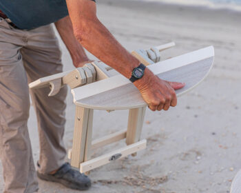 Surfboard folding end table.