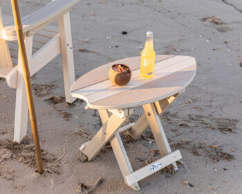 Surfboard folding end table.