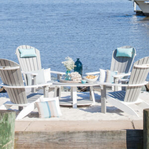 SeaAira Adirondack Chairs w_ Conversation Table, Driftwood on White.